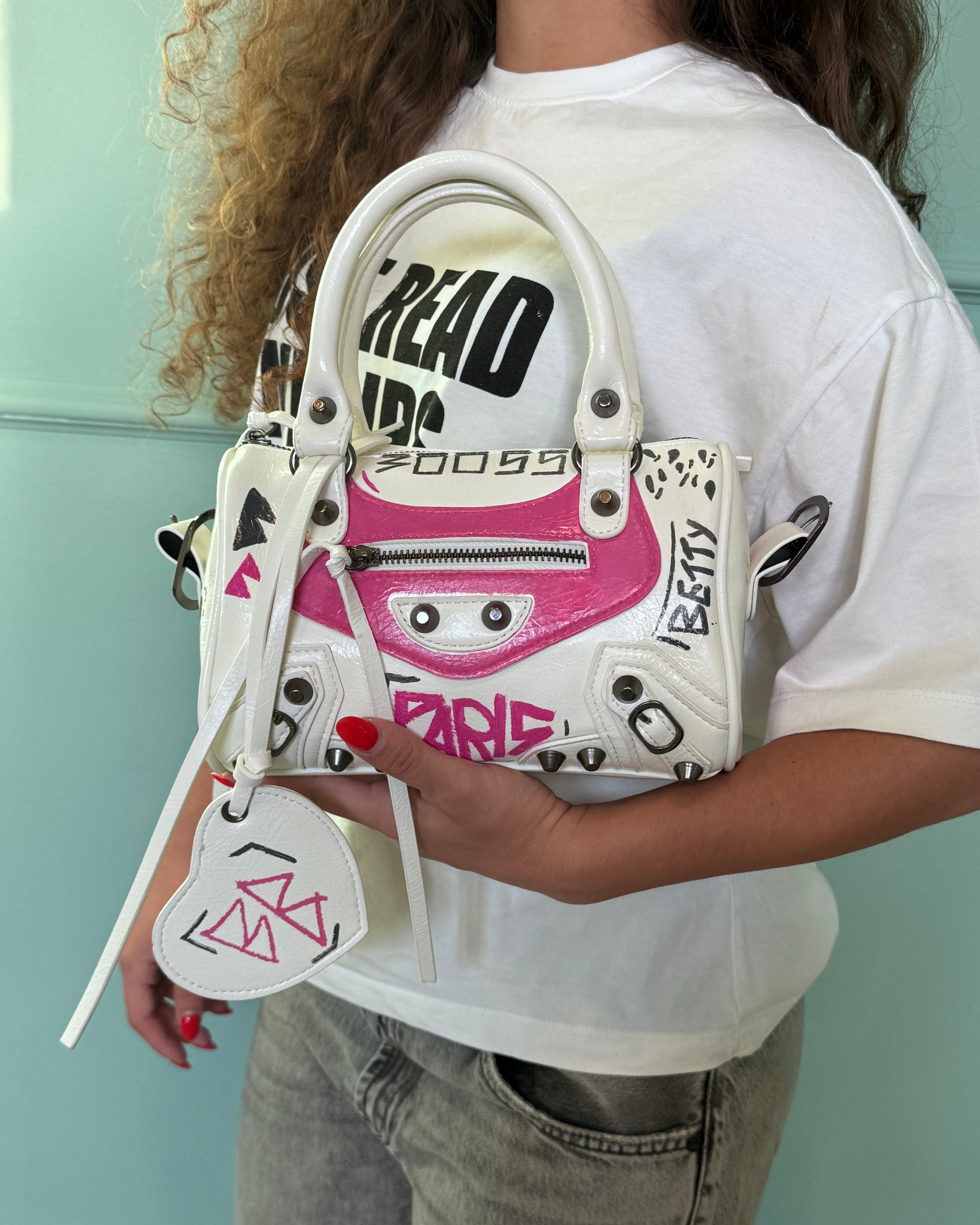 Paris mini bianca dett. nero e rosa