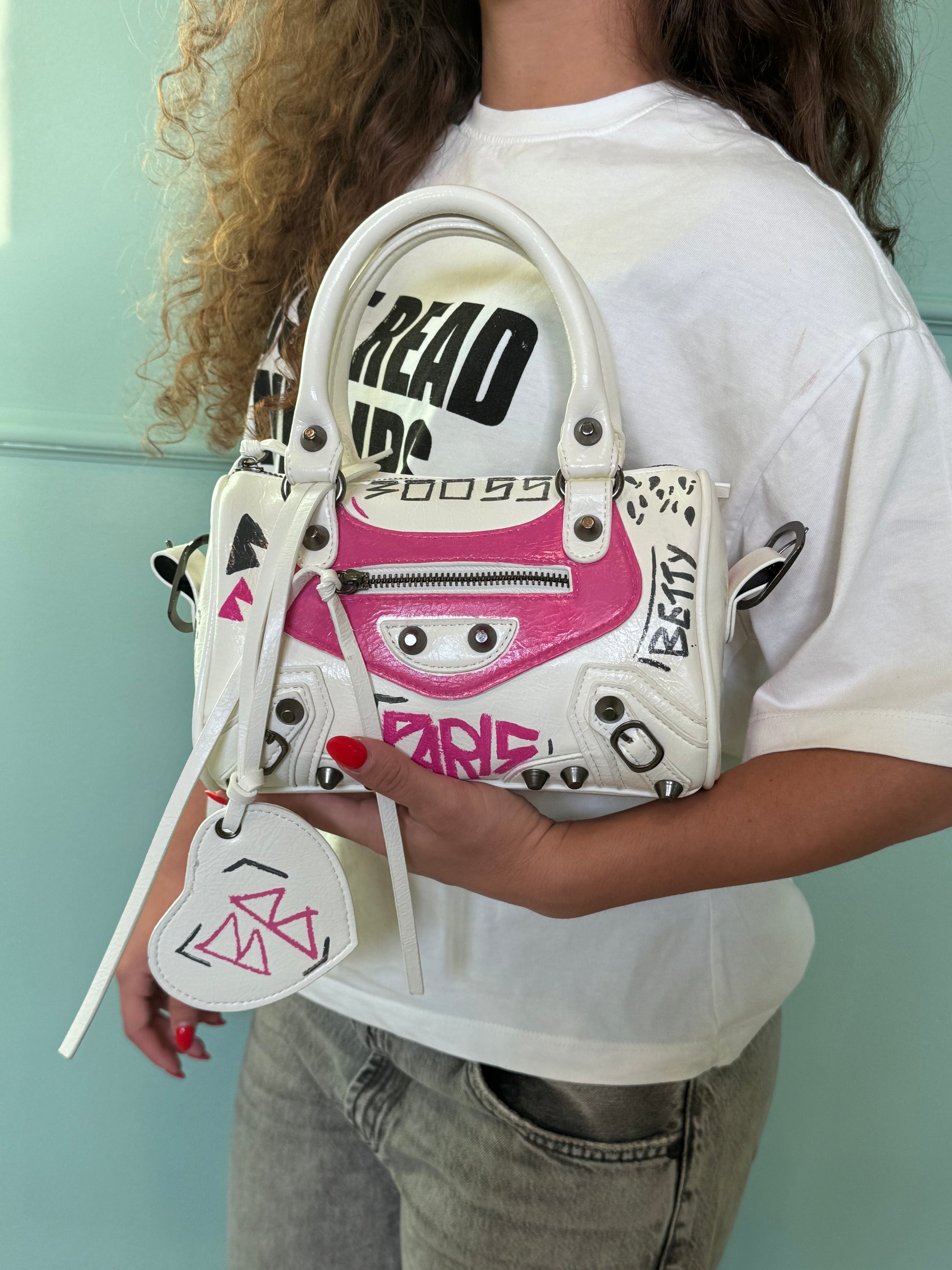 Paris mini bianca dett. nero e rosa