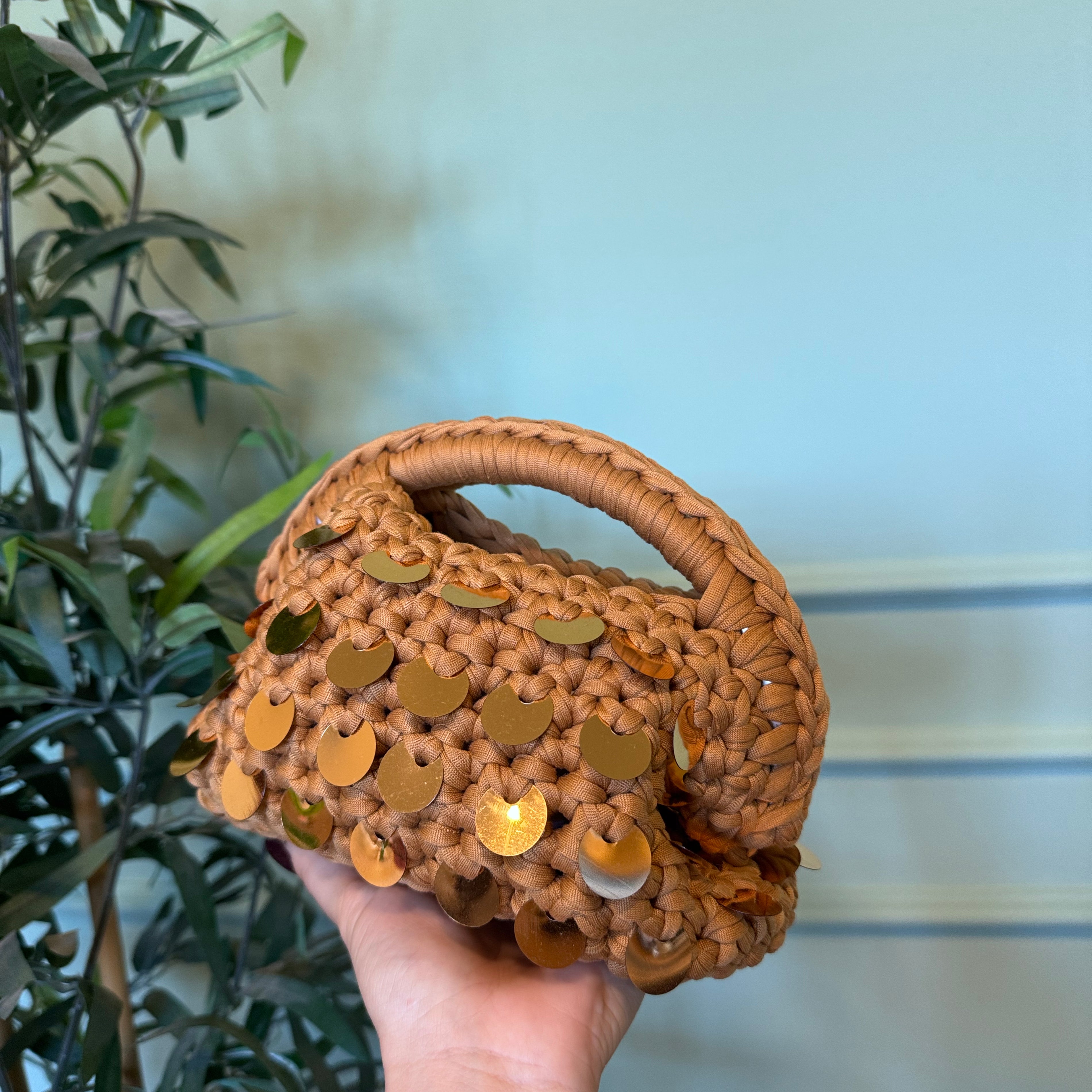 Clutch media miele paillettes