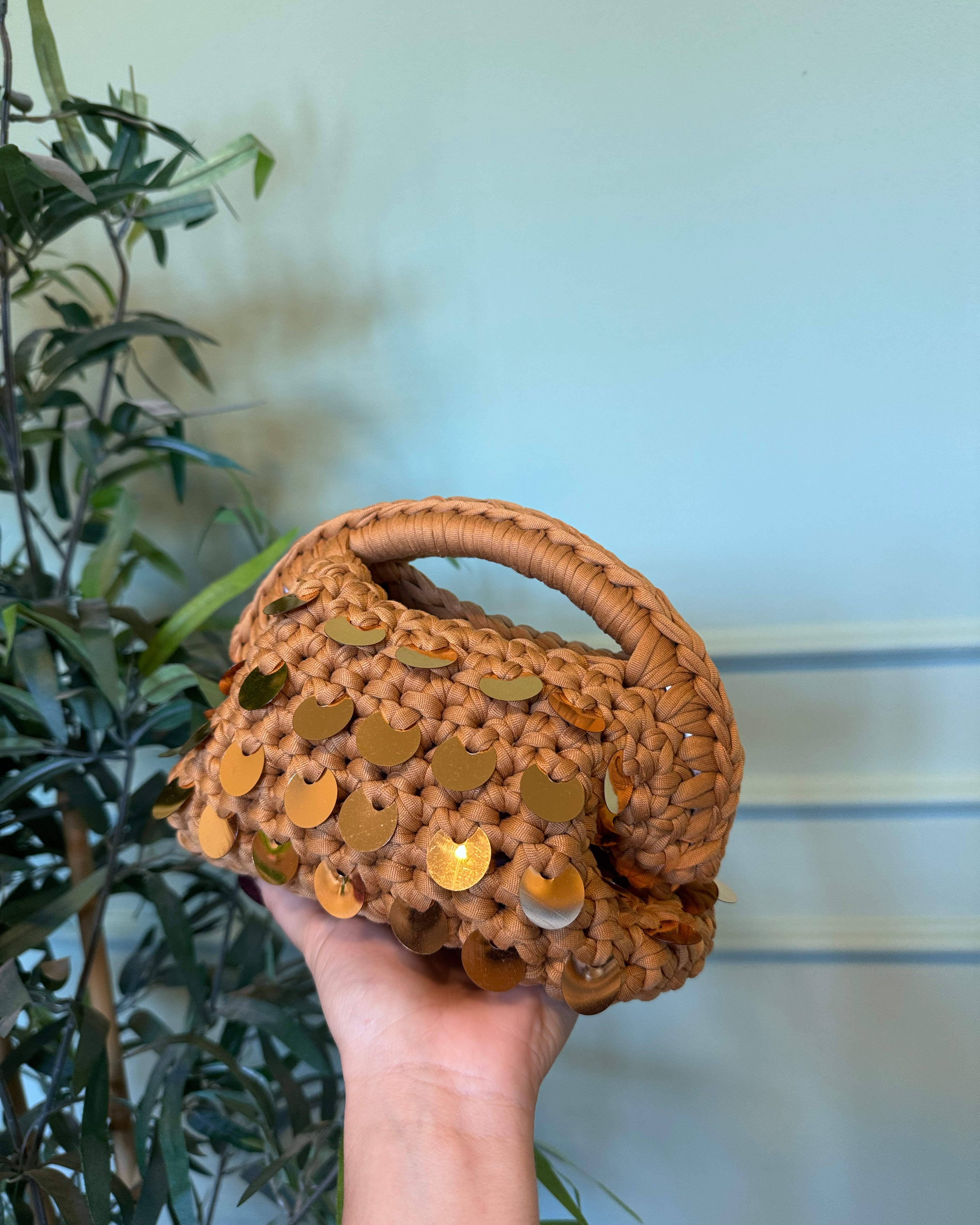 Clutch media miele paillettes